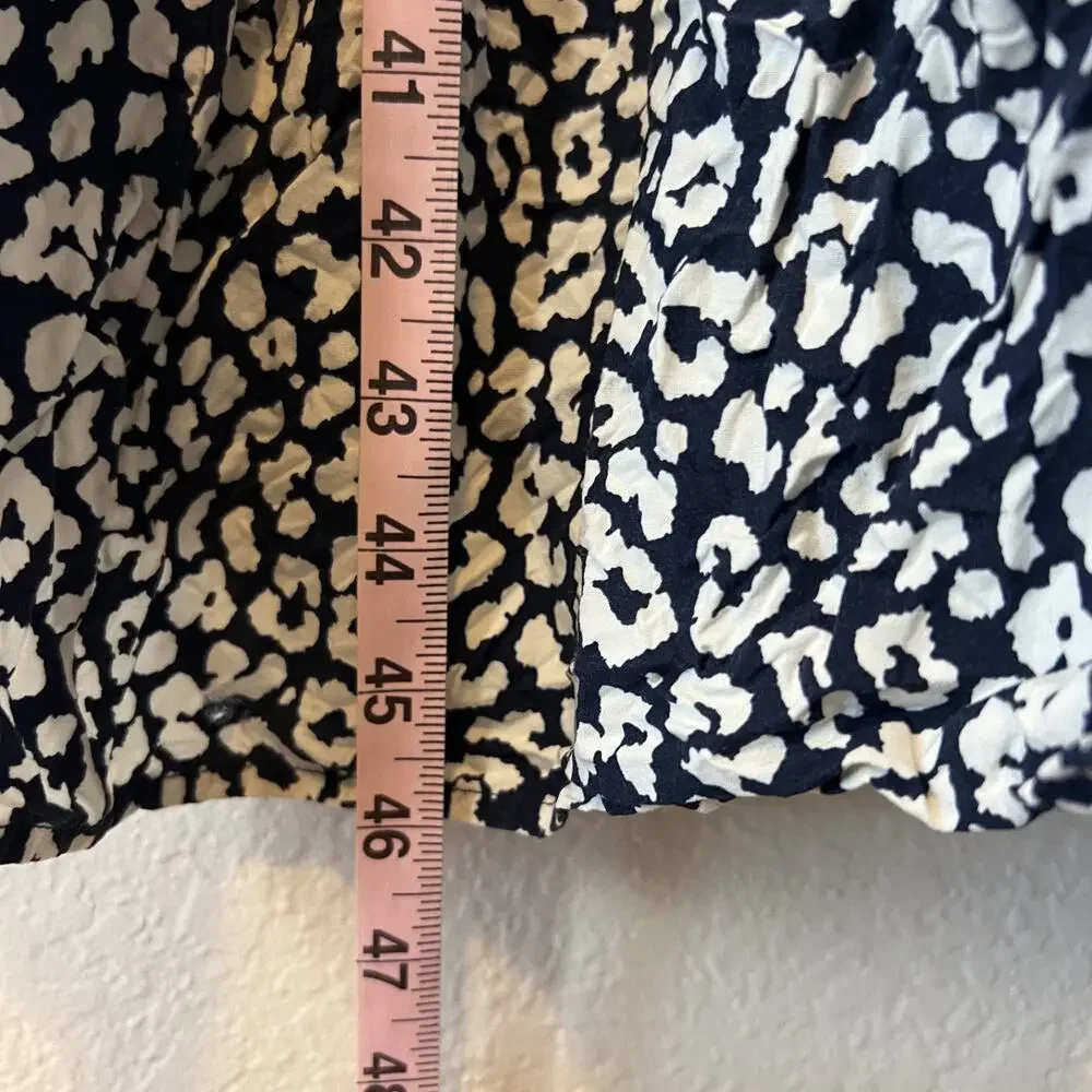 J Crew Midi Dress Womens Medium Blue White Leopard Print Puff Sleeve Tiered Boho